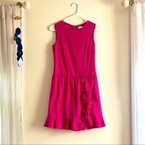 Valentino Pink Gold Buttons Ruffled Dress